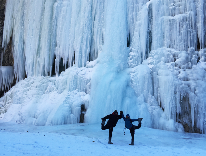 Yoga at a frozen waterfall, Chadar Trek, Ladakh
